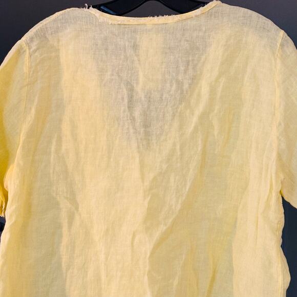 Cadenza Woman’s Top Shirt 100% Linen Button Up Yellow Lagenlook Made in Italy - Picture 9 of 11